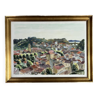 Peinture / aquarelle paysage de Provence signé Jean Ordonneaud 1983