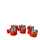 6 red cups and saucers from the Italian brand 'Morinos'.