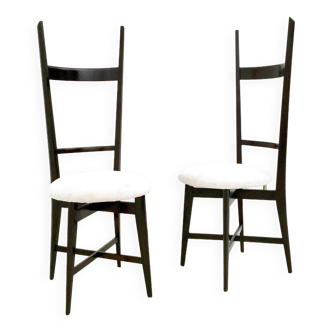 Pair of Vintage Black and White Chiavarine Chairs in the Style of Parisi, Italy