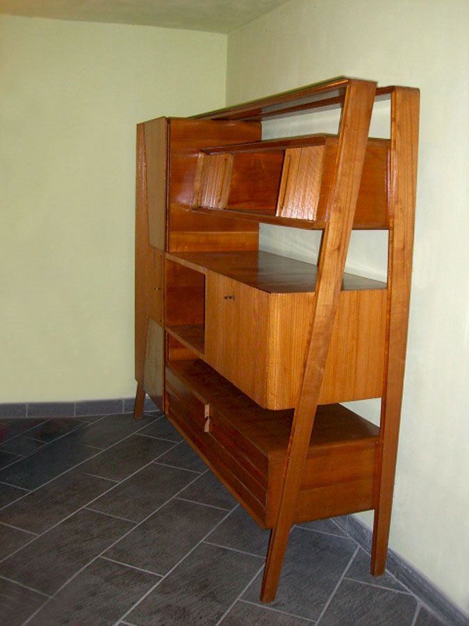 Mid-century living room furniture in ash wood with suspended parts