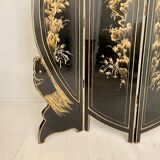 Chinoiserie and Black Lacquer Four-Panel Folding Screen Room Divider, 1930s