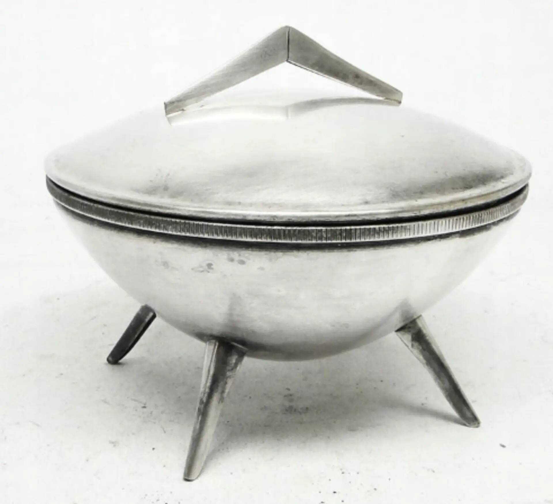 Space age sugar bowl, silver-plated brass, Poland, 1960s
