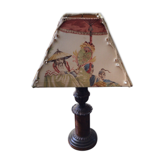 Bronze lamp with fabric lampshade