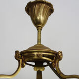 Old lantern with 3 faces, chandelier in gilded bronze and curved glass. Year 60