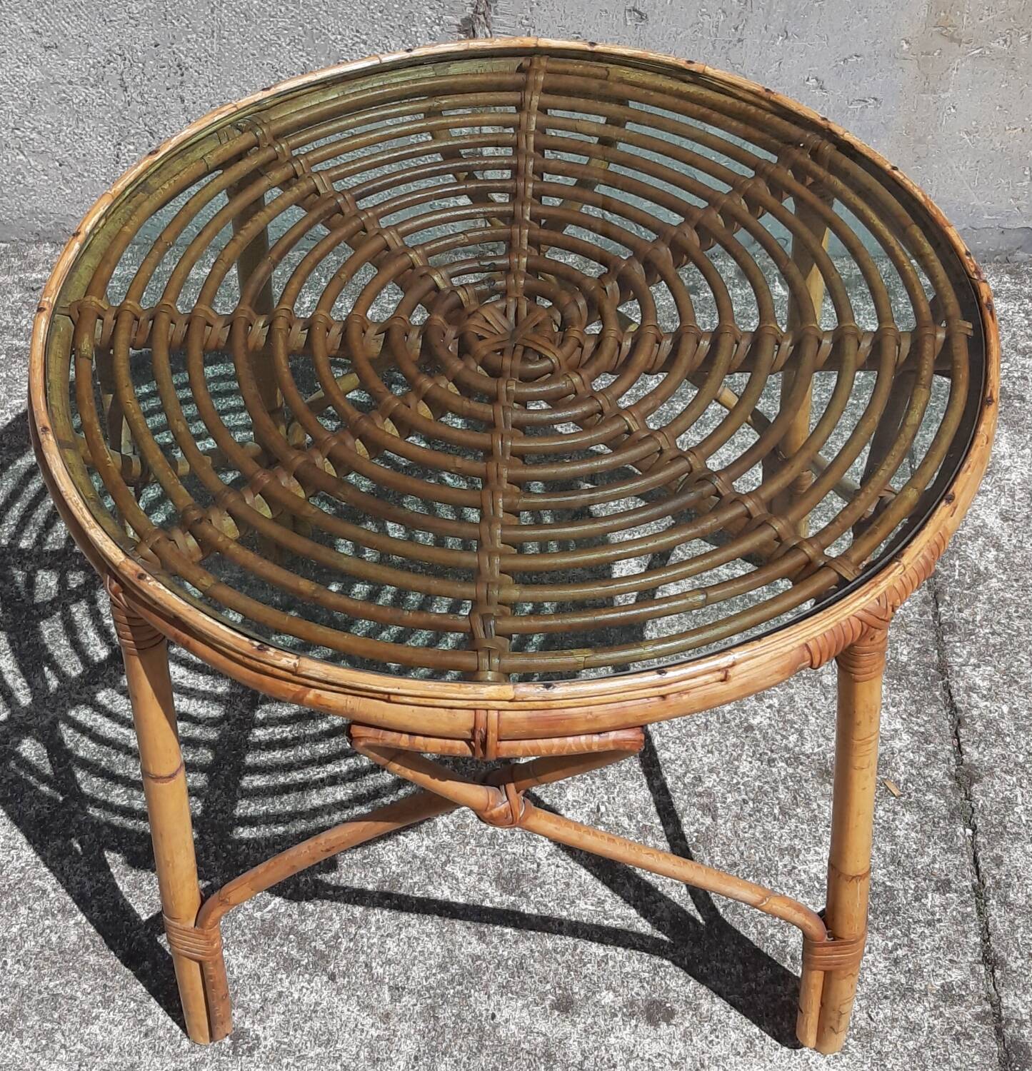 Rattan/bamboo coffee table (glass top)