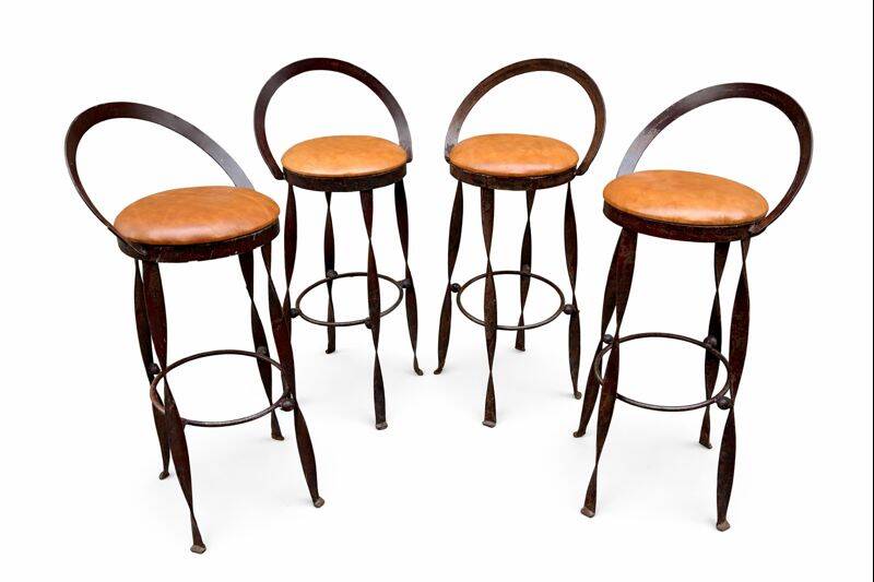 Set of 4 bar stools restaurant pub tavern metal 1970s