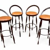 Set of 4 bar stools restaurant pub tavern metal 1970s