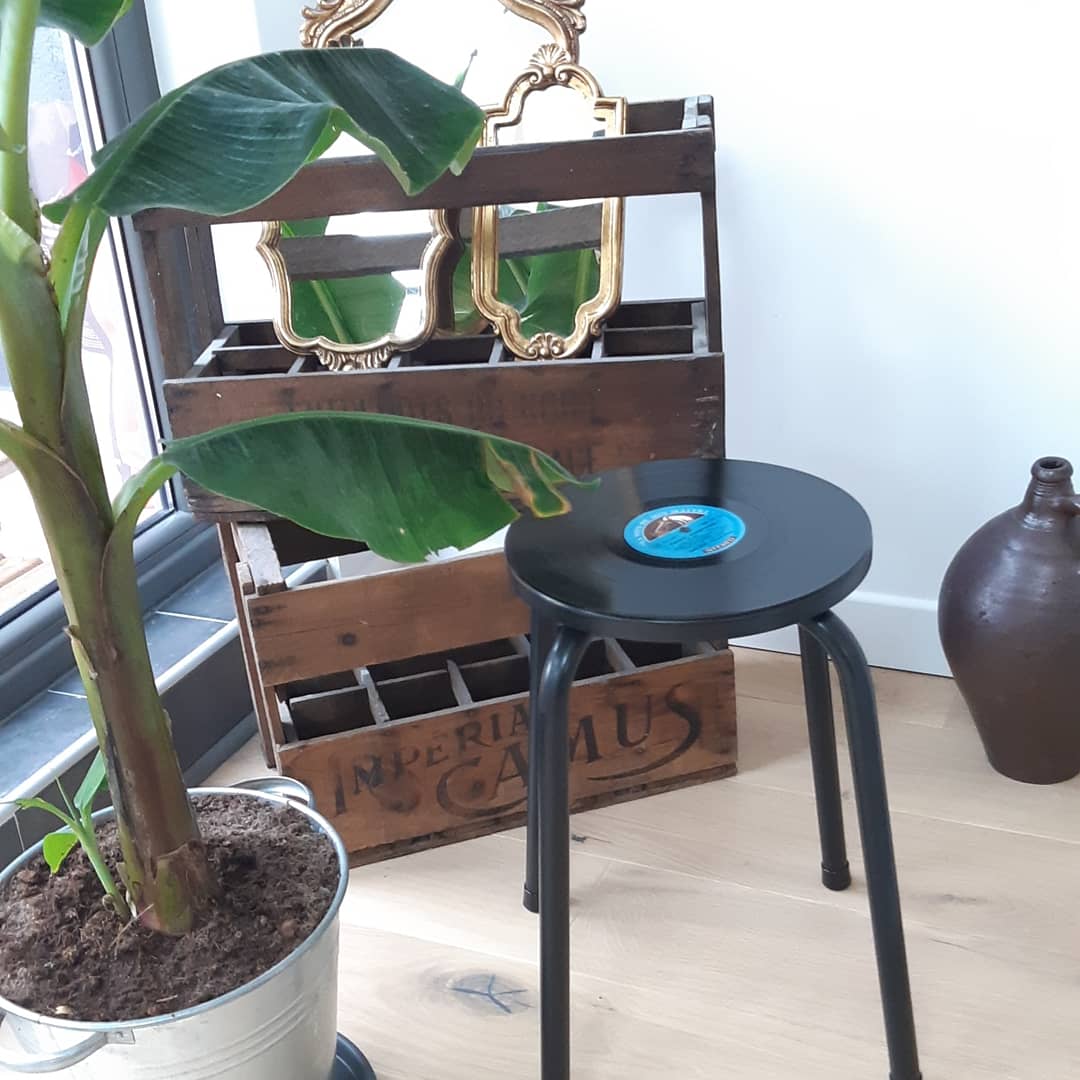 Renovated school stool with vinyl