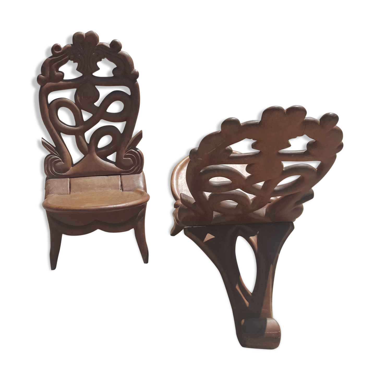 Pair of solid mahogany armchairs from Madagascar, circa 1950