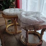 Pair of rattan and bamboo poufs