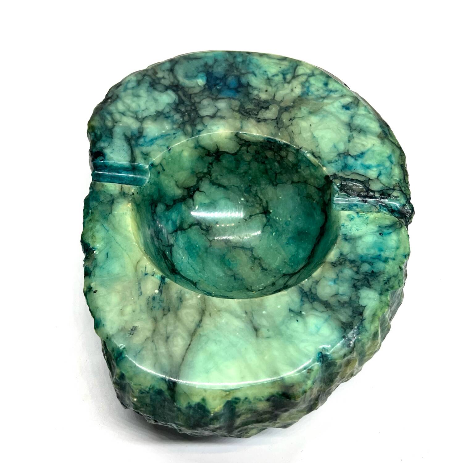 Cendrier vintage en albâtre turquoise, années 70