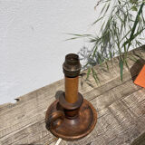 Wooden table lamp and vintage orange lampshade candle holder style
