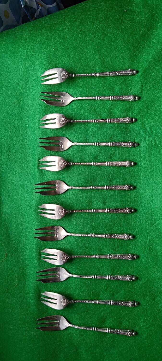 12 silver cake forks