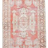 5x8 Red Geometric Tribal Turkish Vintage Rug, 141x240Cm