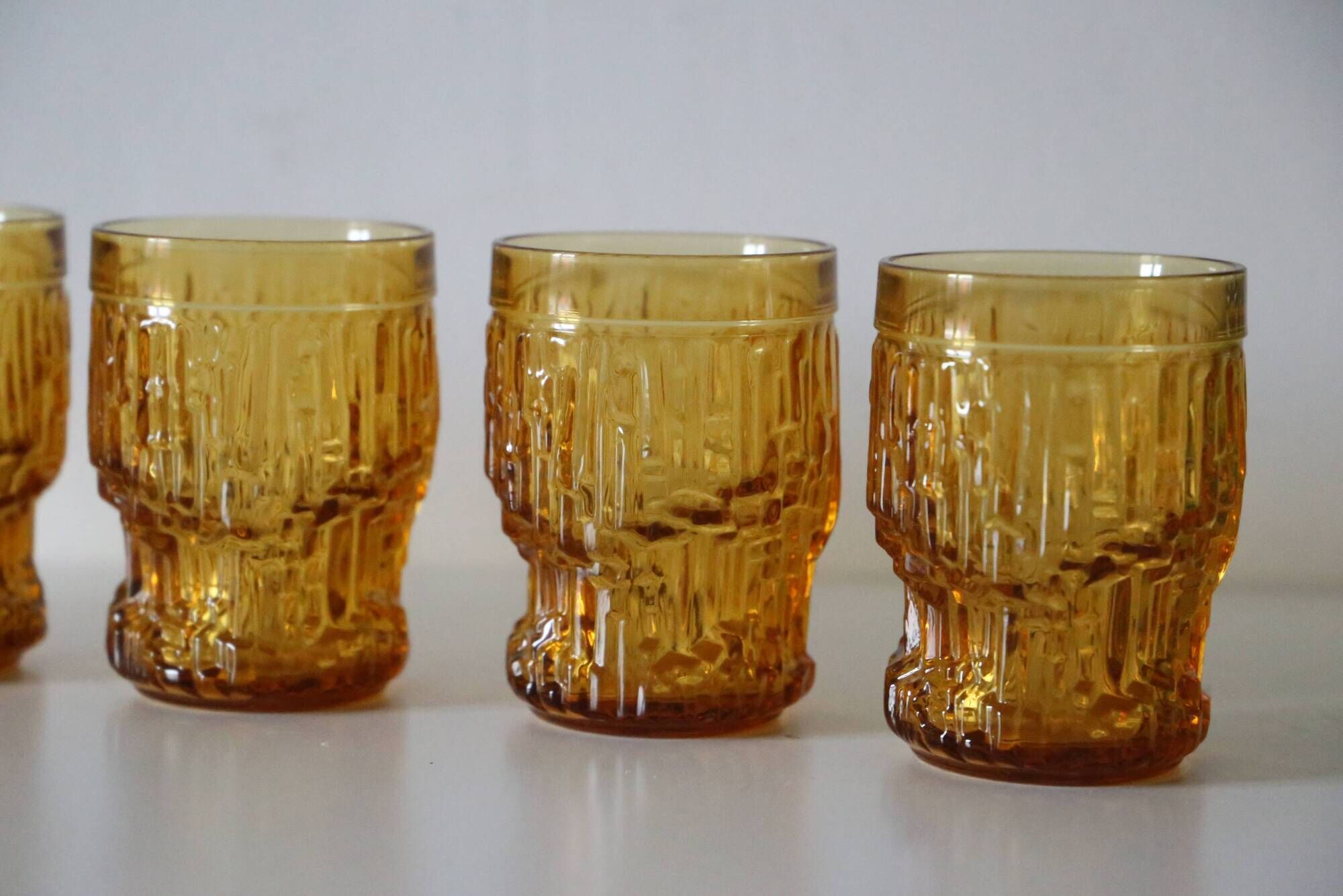 Set of 6 amber glasses, frosted effect, vintage French