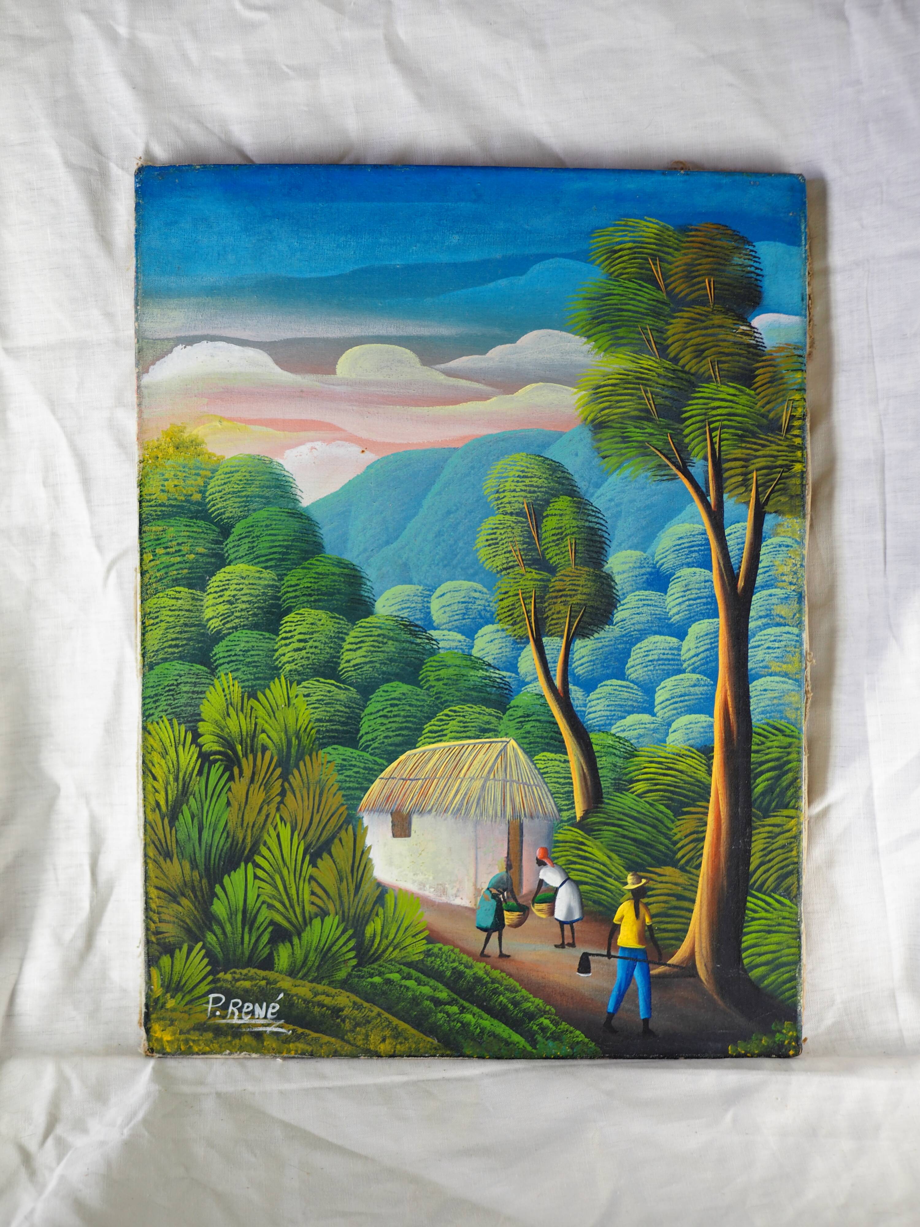 Haitian peasants, forest and hills - Haitian school, P. René - 1970s