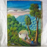 Haitian peasants, forest and hills - Haitian school, P. René - 1970s