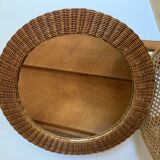 round woven rattan mirror, 1960s
