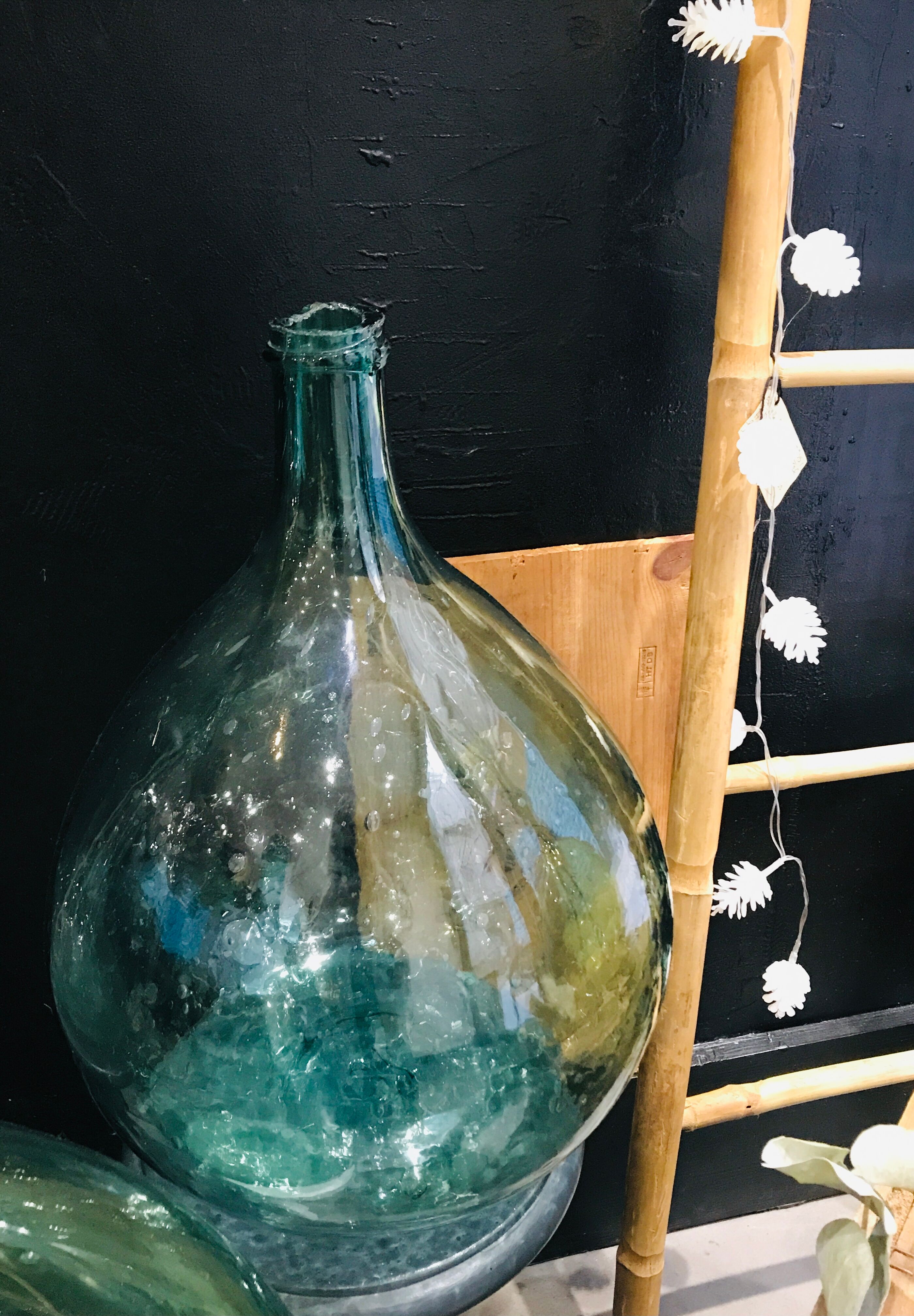 Dame Jeanne green/turquoise bubbled glass