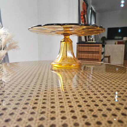 Art Deco amber glass cake stand - Luxval style from the 1930s