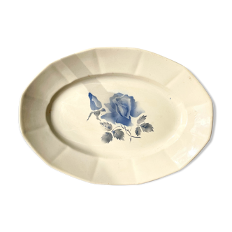 Plat oval Digoin Sarreguemines fleur bleu