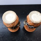 Paire de vases ancien céramique multicolore avec 2 anses vintage