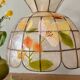 Vintage mother-of-pearl and brass lampshade pendant light with flower decorations