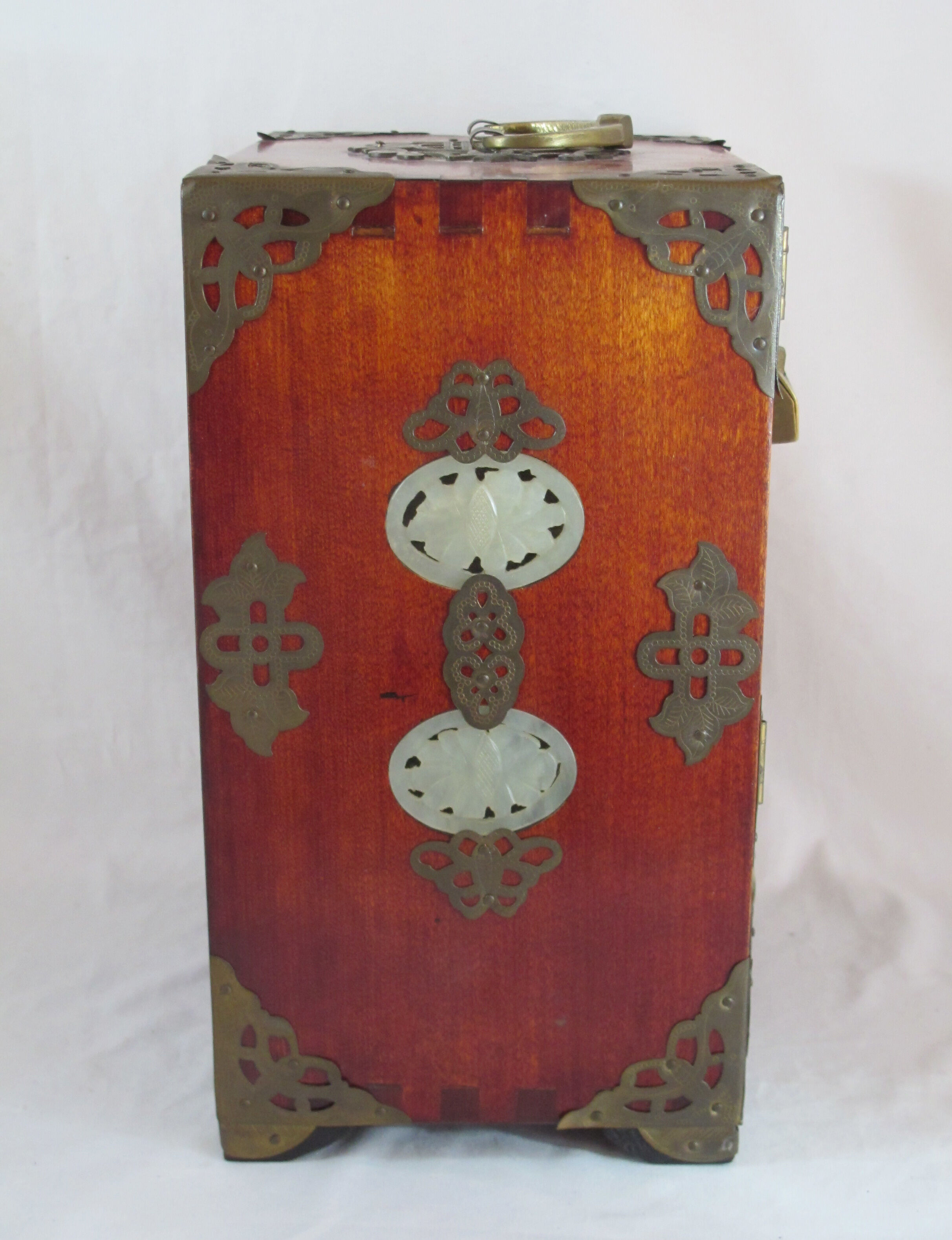 Chinese wooden jewelry box adorned with jade plates