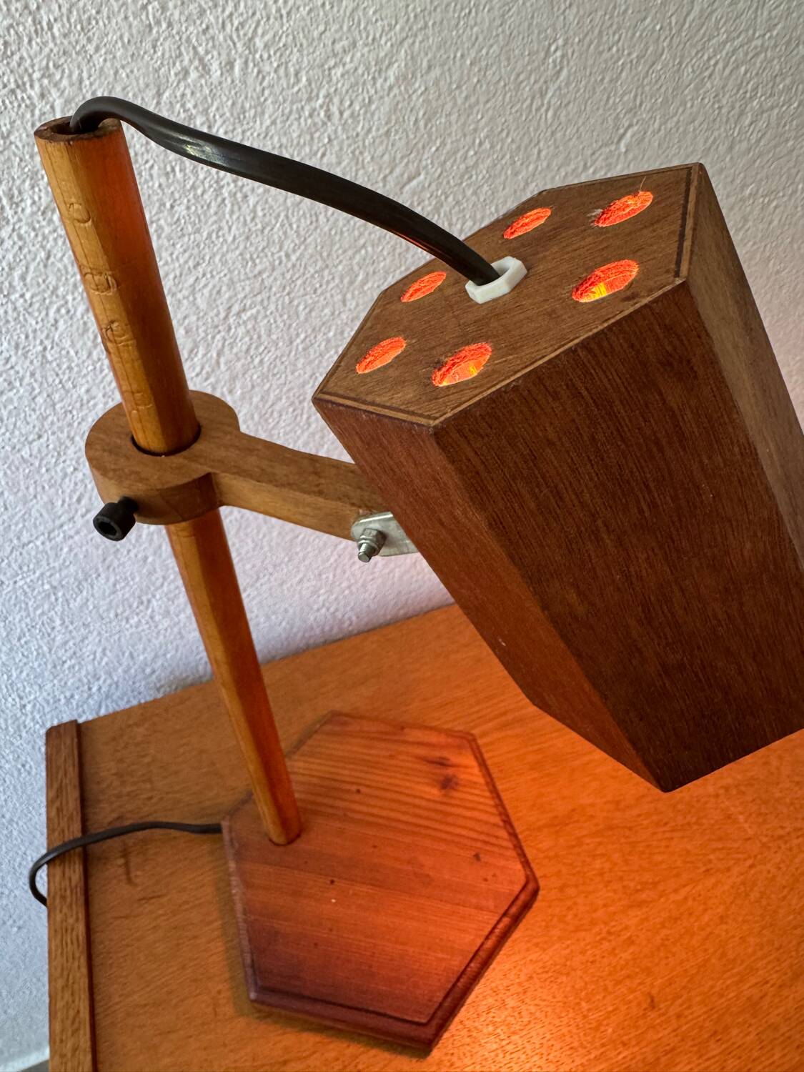 70s wooden desk lamp