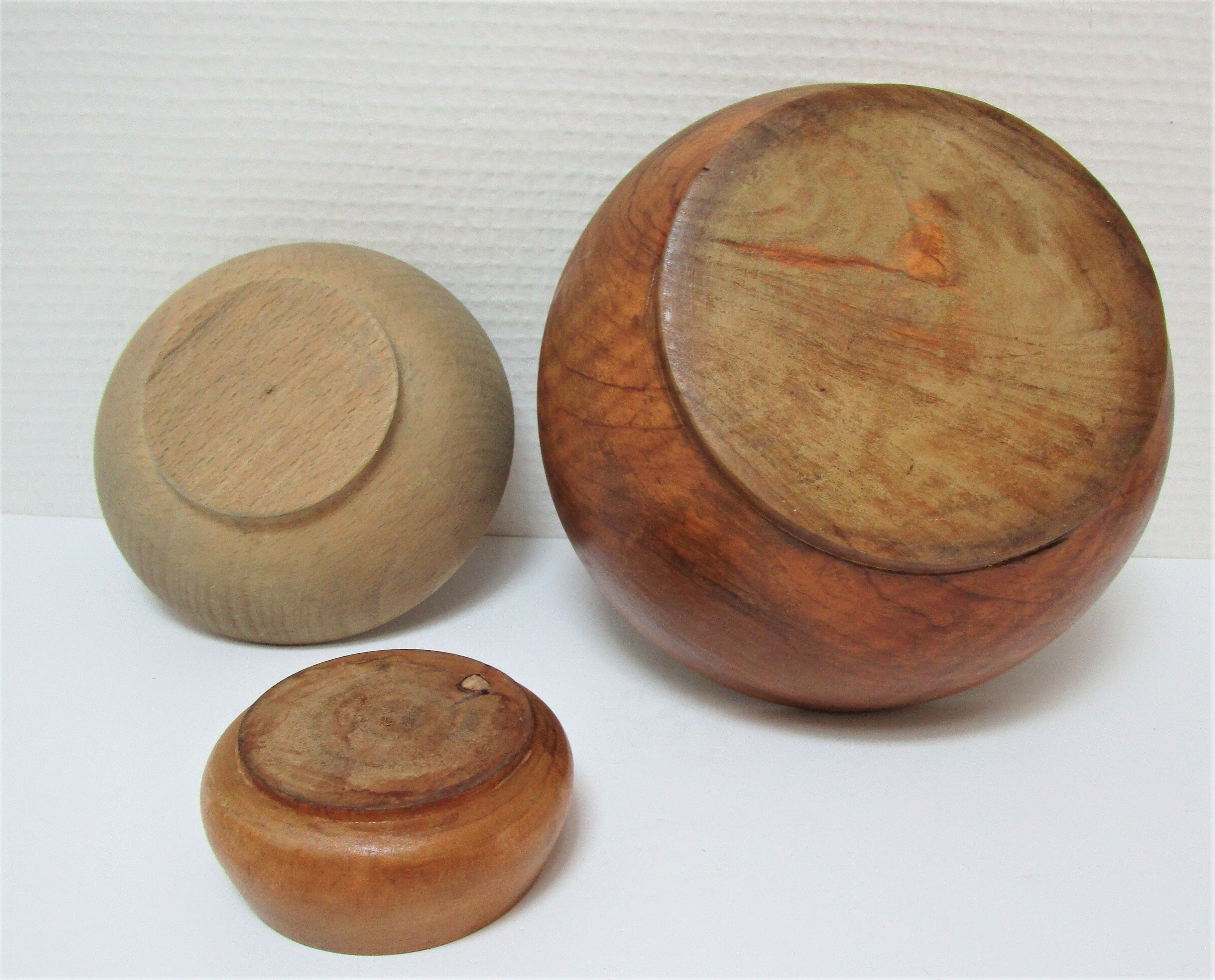 Three bowls solid wood turned patinated vintage