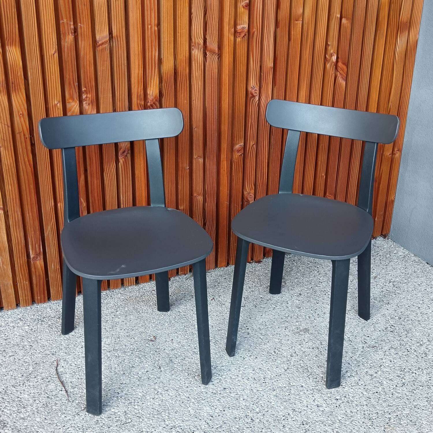 2 All Plastic Chair APC gray chairs by Jasper Morrison for Vitra,