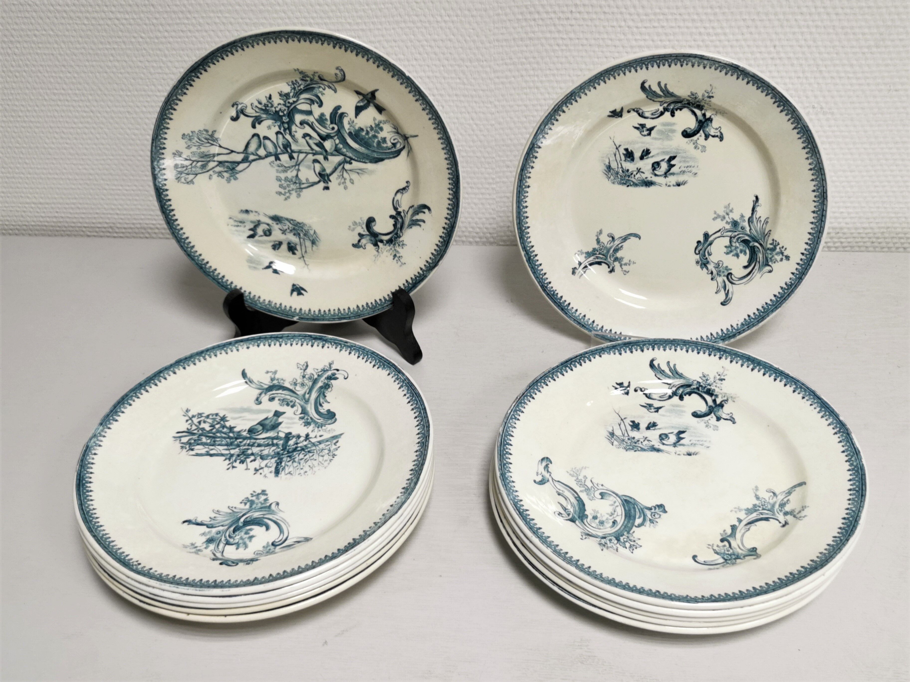 Table service 12 old plates iron earth rockery , faience exxonne