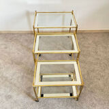 Trio de tables basses « Nido » laiton et verre Italie 70s