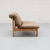 Canapé modulaire en bois et cuir du milieu du siècle
