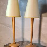 Pair of Scandinavian design bedside lamps in turned wood elec ok 52x15