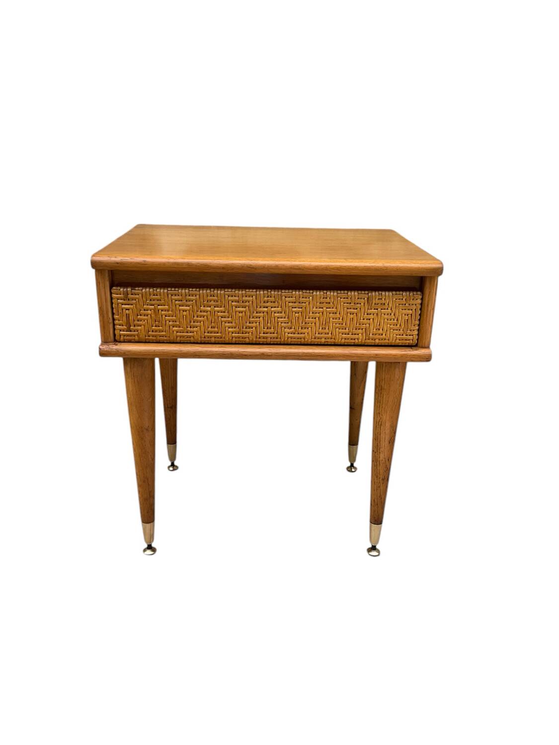 Oak and rattan bedside table