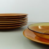 Set of 8 ocher enameled ceramic dinner plates