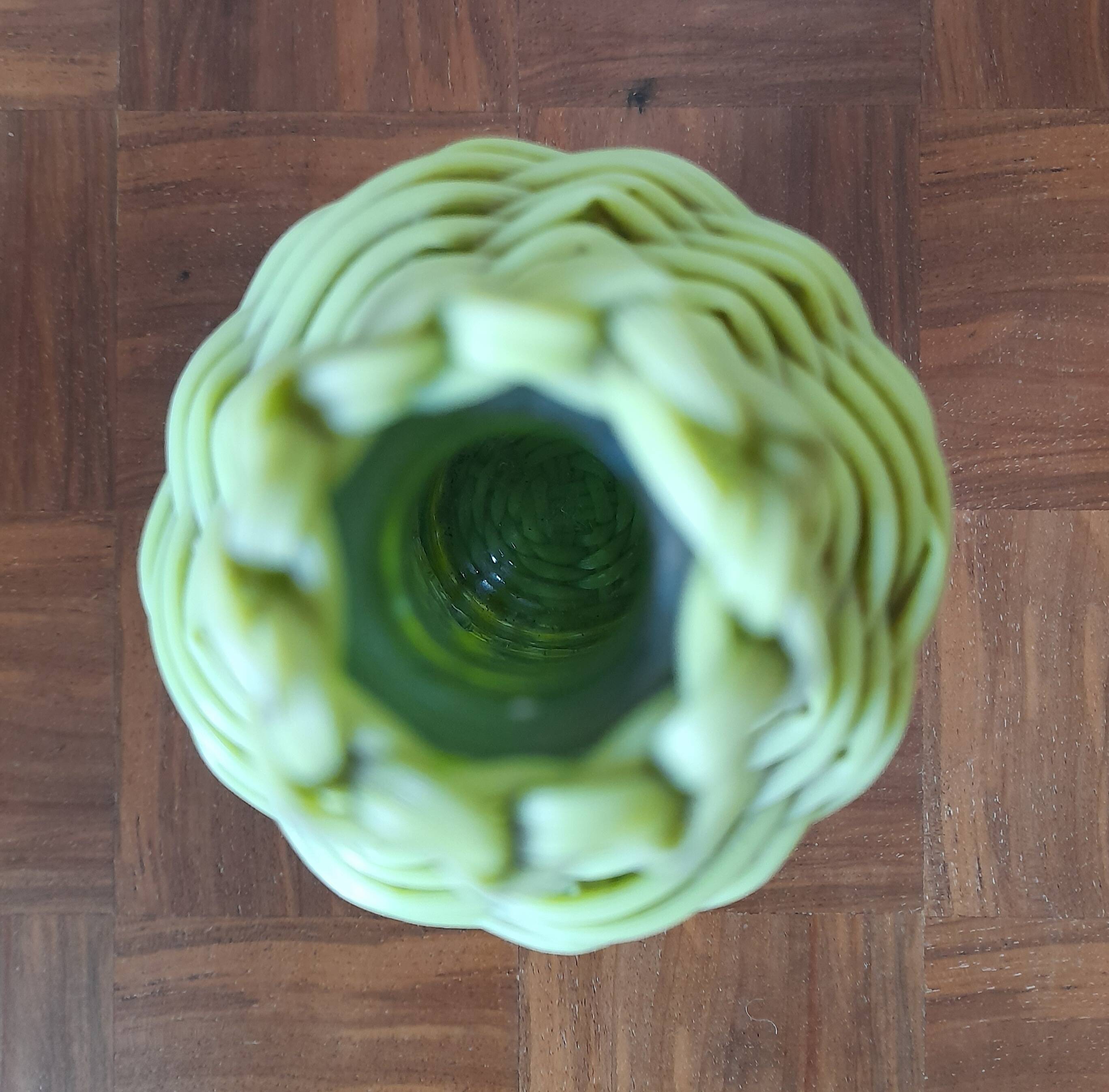 Vintage bottle vase made of scoubidou