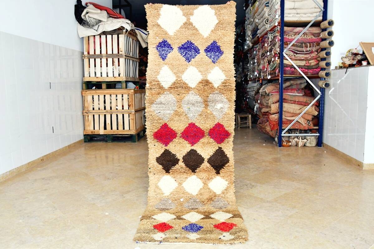 Vintage Moroccan Berber Boujaad rug 343 x 77 cm