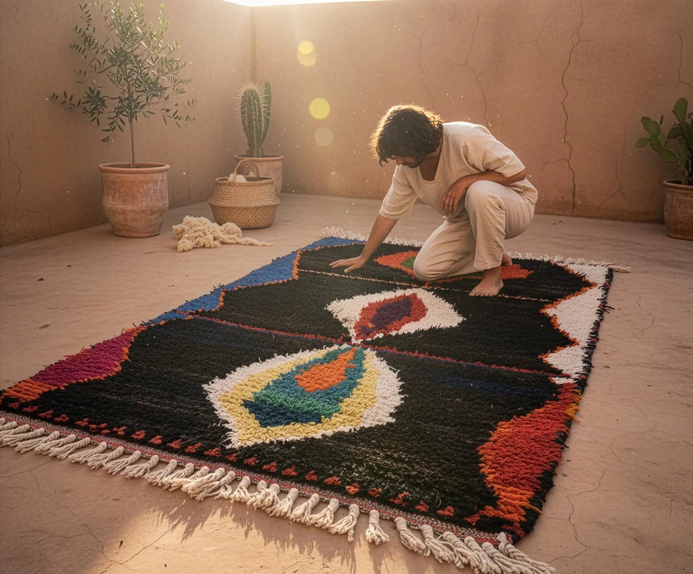 Moroccan rug made of natural wool, handmade, 3x2 m.