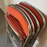 4 red and chrome folding chairs, Plichaise by Souvignet, France, 1970