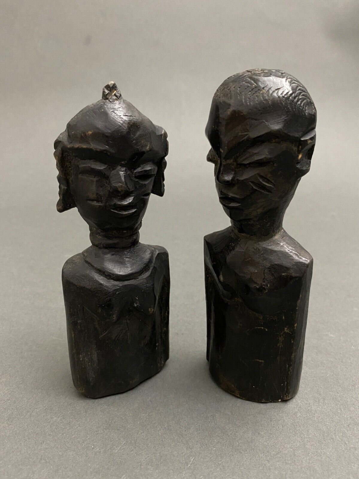 Pair of wooden statuettes sculptures of african couple 1960