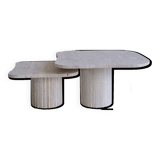 Irregular nesting coffee tables - ATHENA - 70/50 - porous natural travertine