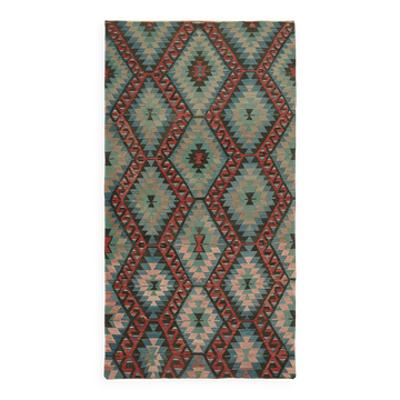 Turkish Handmade Vintage Anatolian Kilim 158 cm x 296 cm