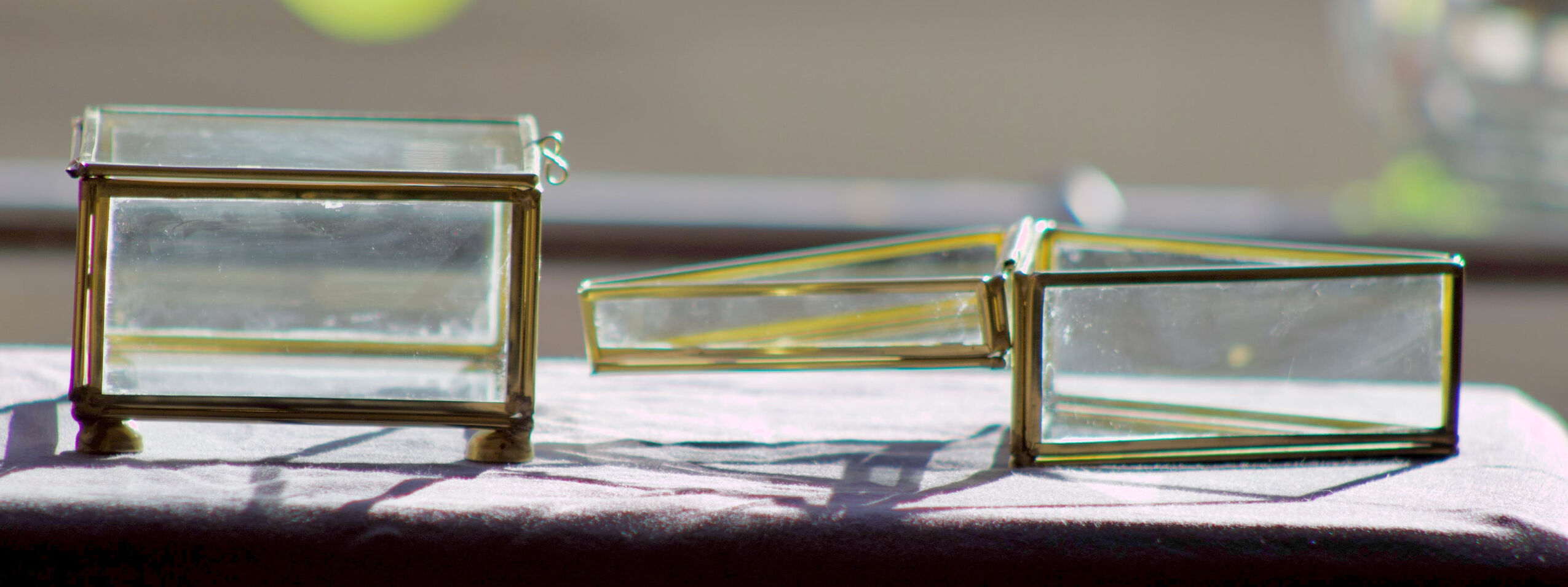 4 old glass, brass and mirror jewellery boxes