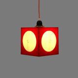 Red space age pendant lamp in plastic - 1970s lighting