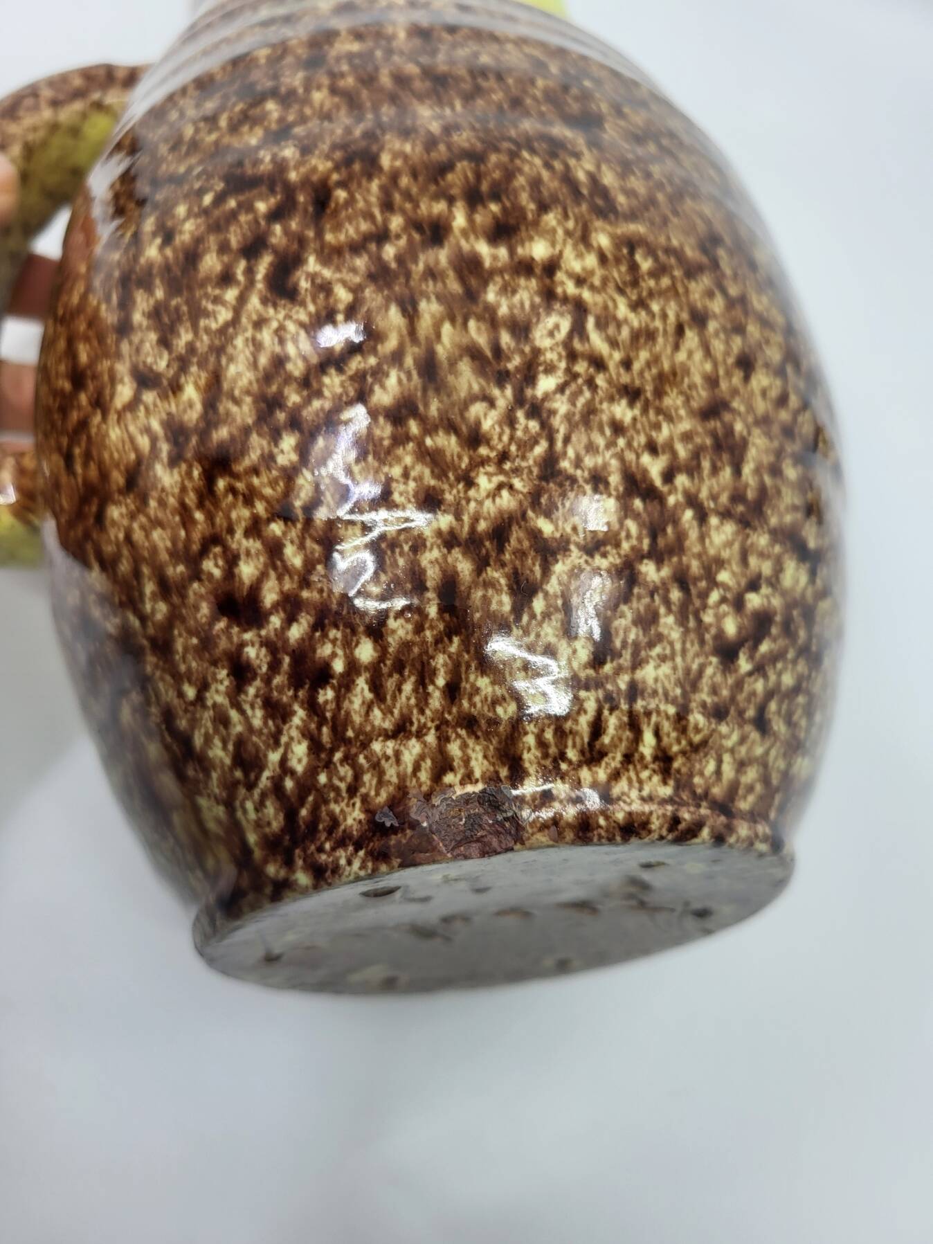 Pichet Pottery from Accolay in glazed ceramic, Brown and Yellow, France 1970.