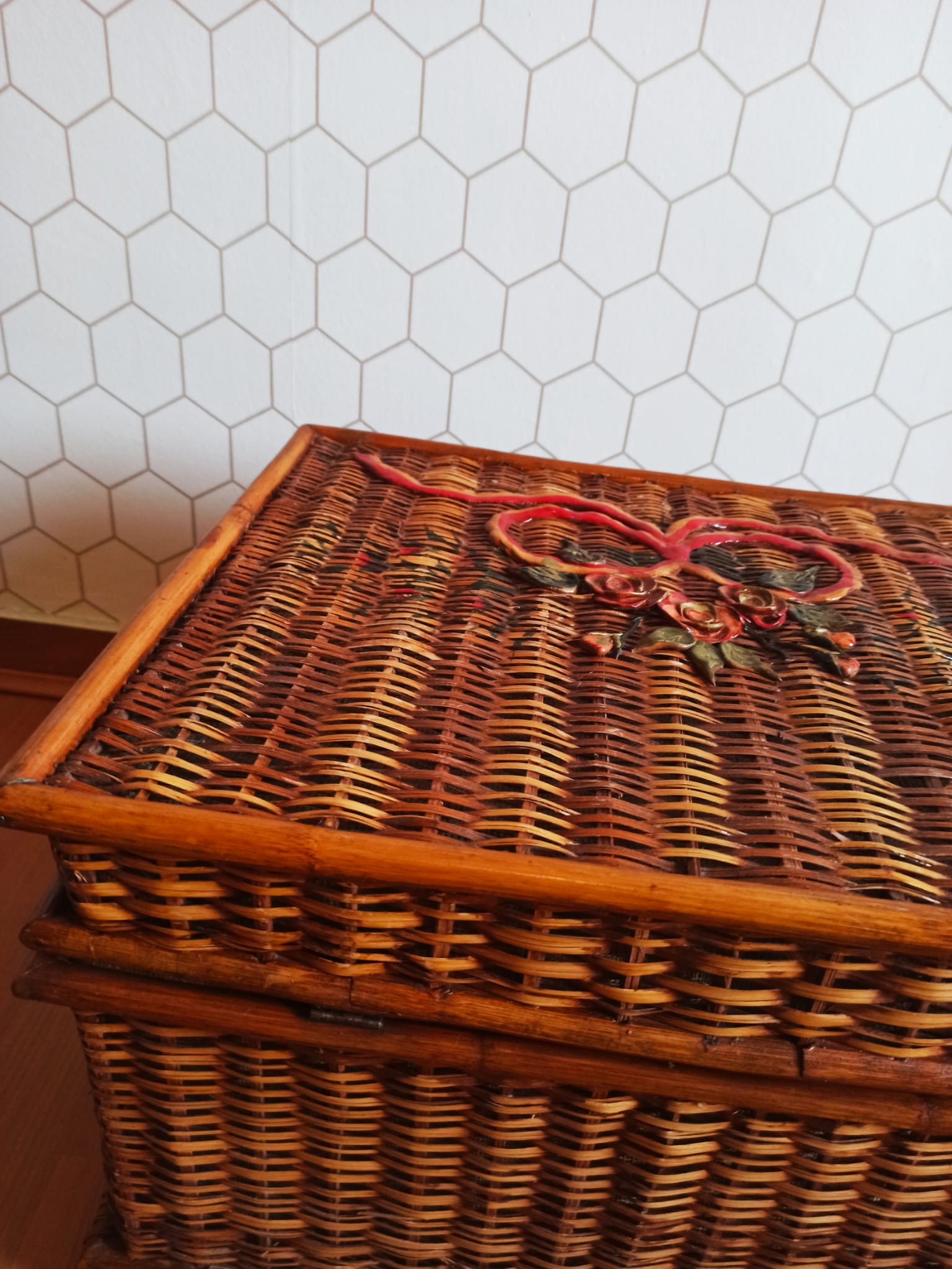Ancient wicker, rattan and bamboo chest