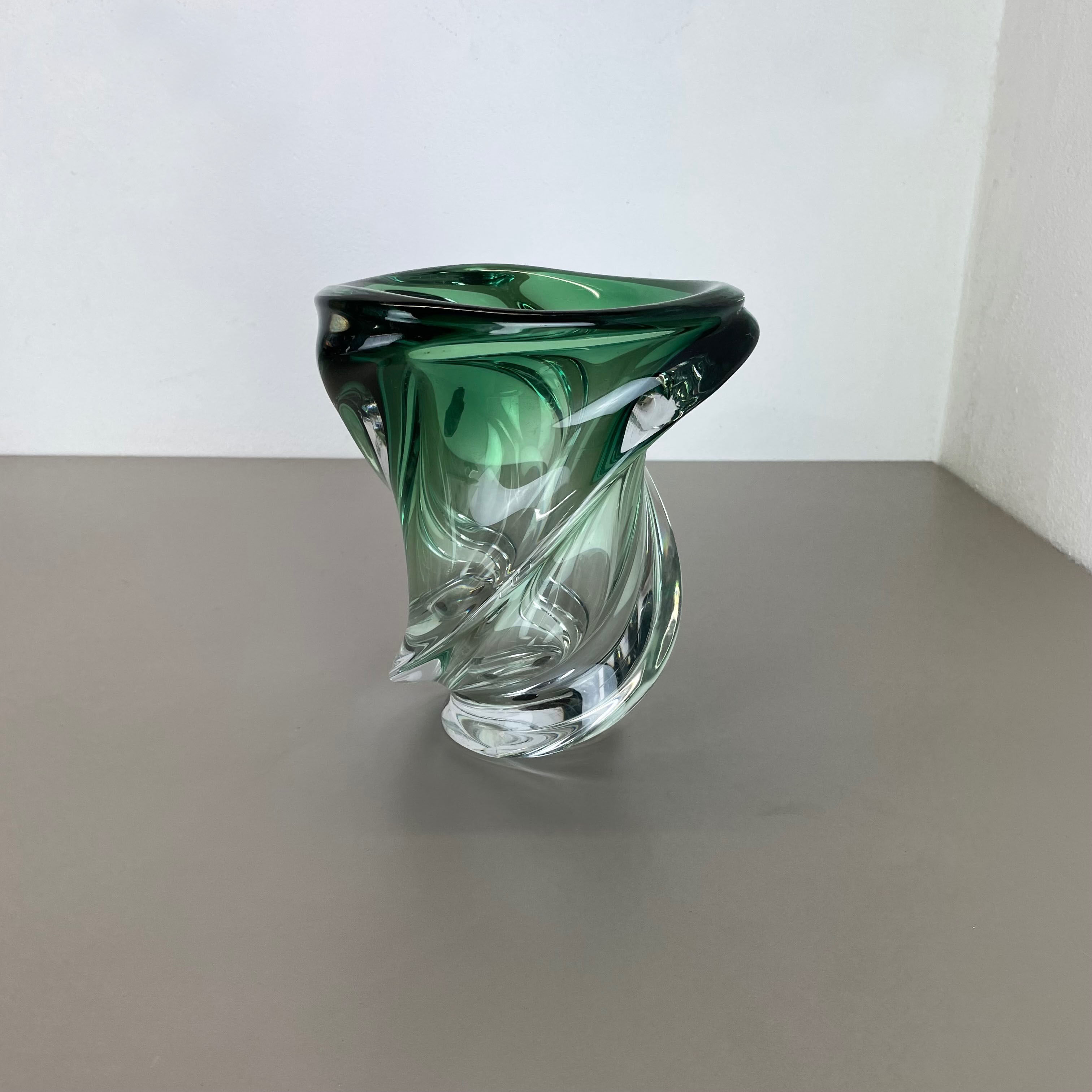 Heavy 5,1kg Crystal "Wave" Glass Vase Object by Val Saint Lambert, Belgium 1960s