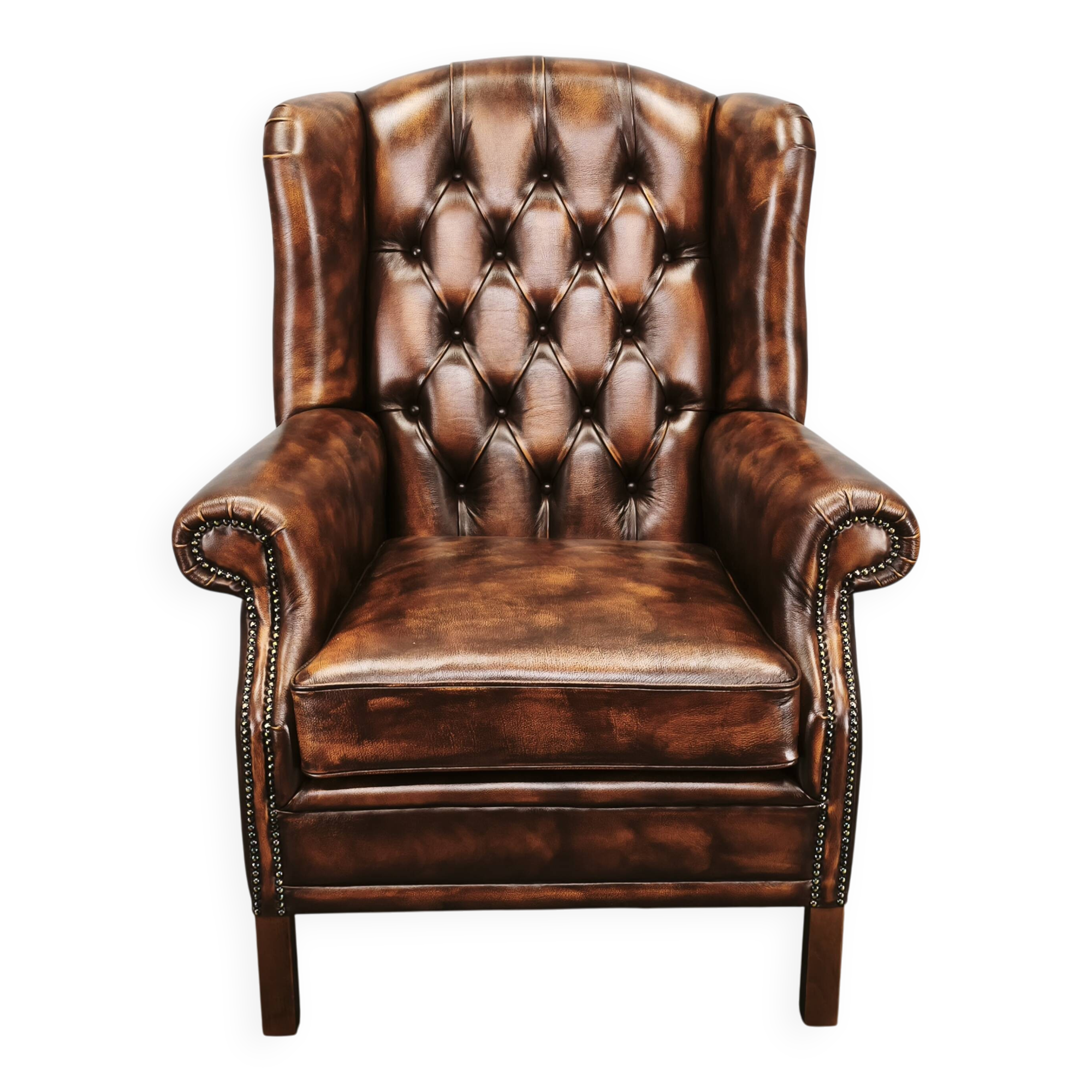 Contemporary Handmade Chesterfield Leather Wingback Armchair 2010s